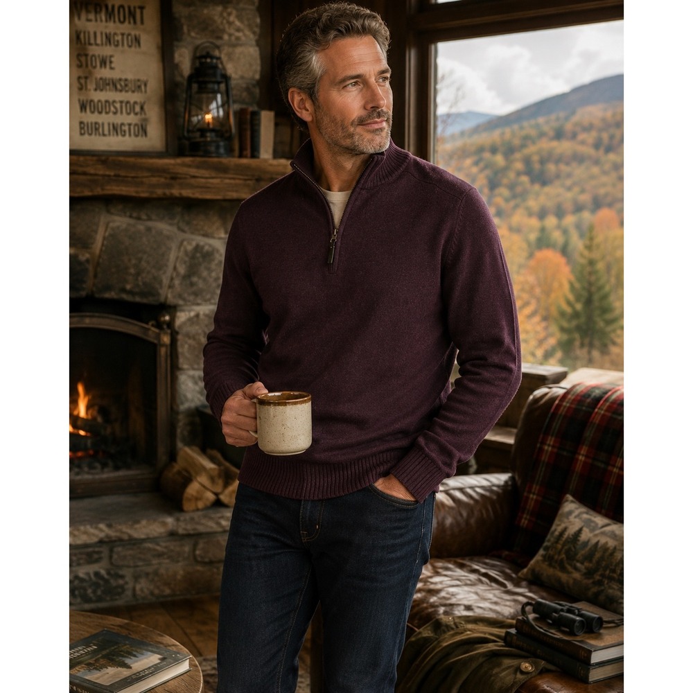 Smartwool Mens XL Plum Merino Wool Blend Quarter Zip Sweater Pullover
